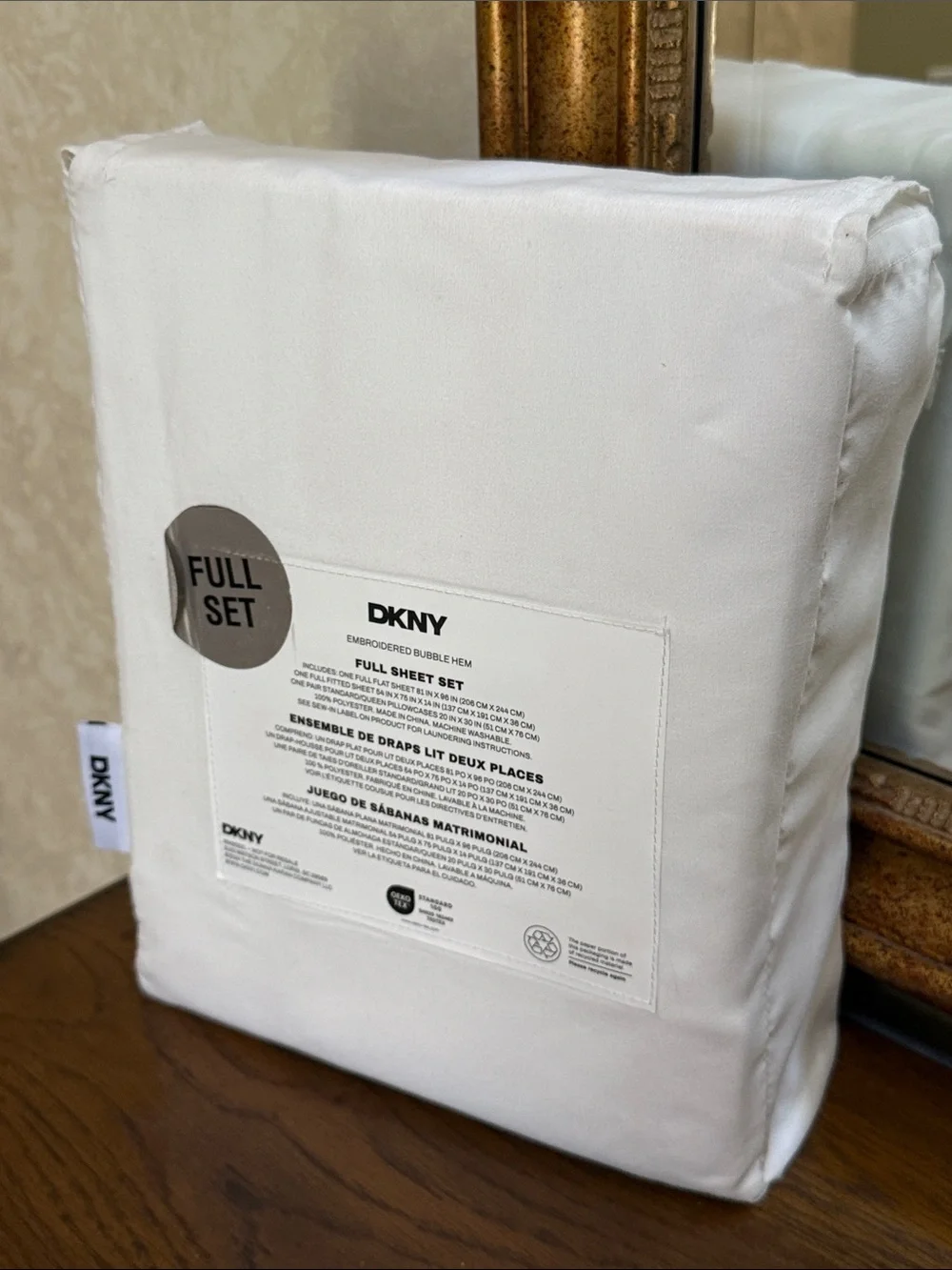 DKNY White Full Sheet Set with Decorative Stitching.